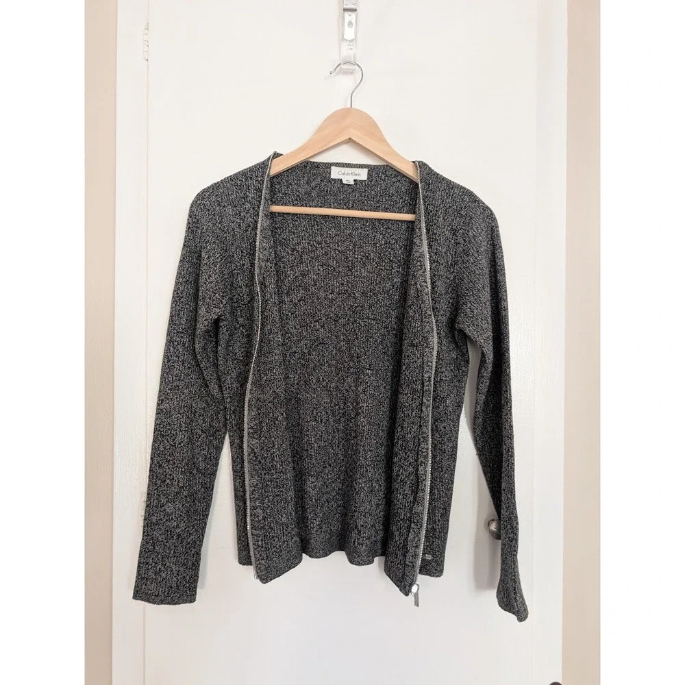 Calvin Klein‎ Zipper Front Ribbed Cardigan PM 90s Minimalist Women CBK Timeless